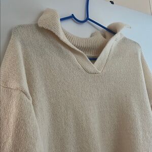 Cream Knit Sweater dress one size with Collar